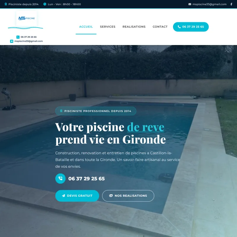 MS Piscine - Site vitrine pisciniste Castillon-la-Bataille